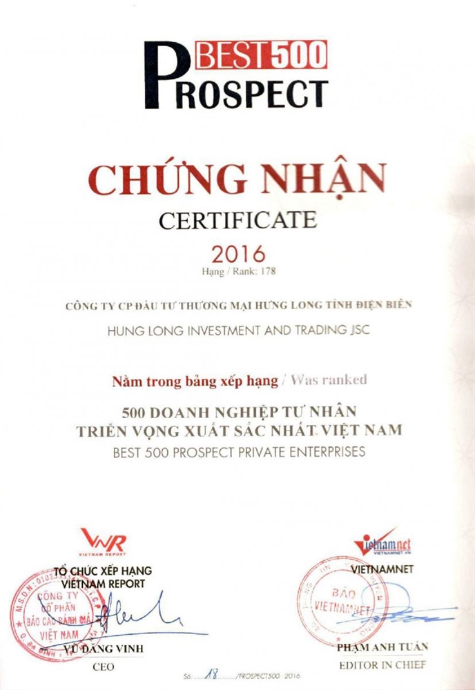 Hưng Long nhận các danh hiệu giải thưởng trong năm 2016 2