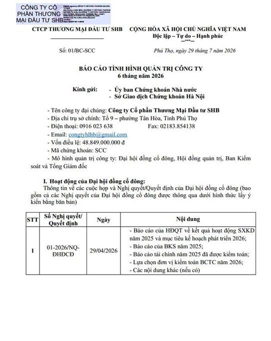 BÁO CÁO QUẢN TRỊ 6 THÁNG NĂM 2026