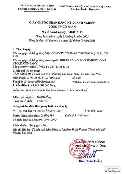 Thông báo thay đổi giấy phép kinh doanh lần 14