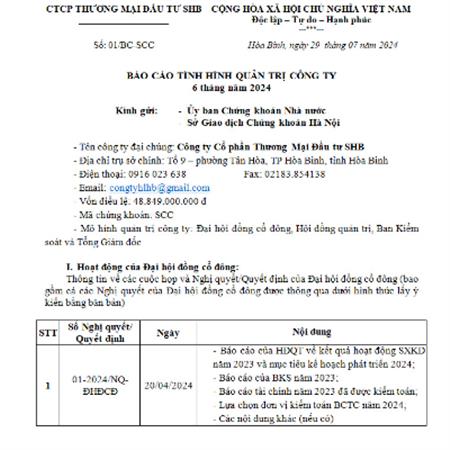 BÁO CÁO QUẢN TRỊ 6 THÁNG NĂM 2024