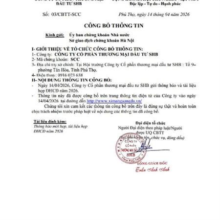 THÔNG BÁO MỜI HỌP VÀ TÀI LIỆU HỌP ĐHCĐ NĂM 2026