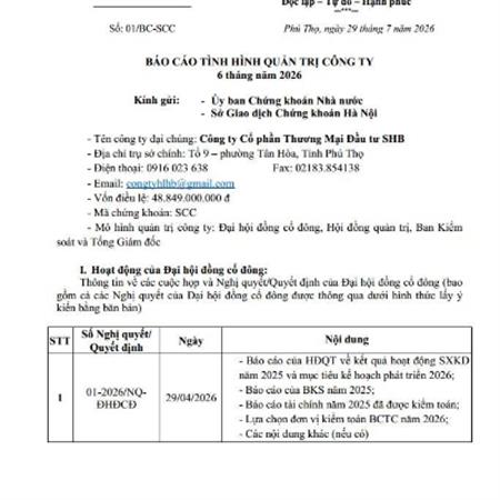 BÁO CÁO QUẢN TRỊ 6 THÁNG NĂM 2026